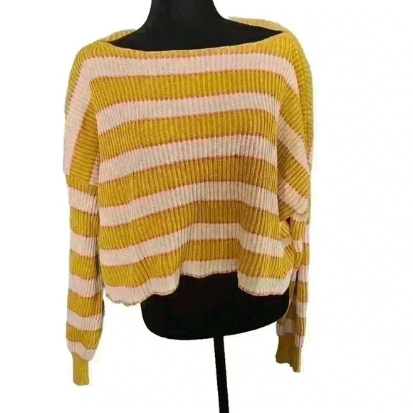 Free People Womens Just My Stripe Oversized Long Sleeve Ribbed Sweater M - Picture 3 of 14